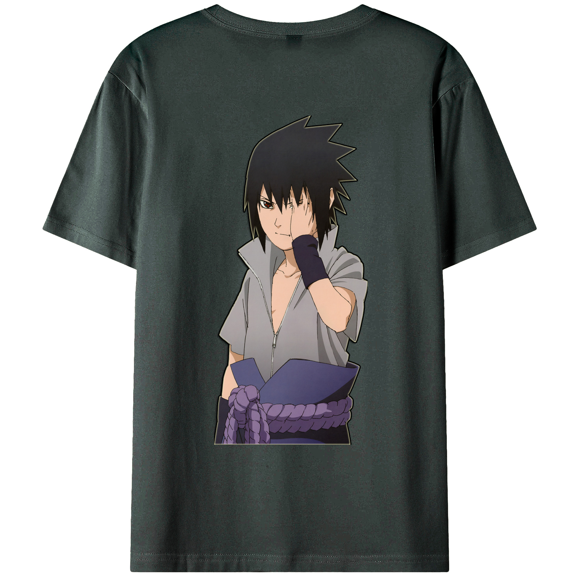 （画像用） NARUTO -ナルト- うちは サスケ Uchiha Sasuke 綿100％ メンズ半袖Tシャツ（バックプリント） 通気性